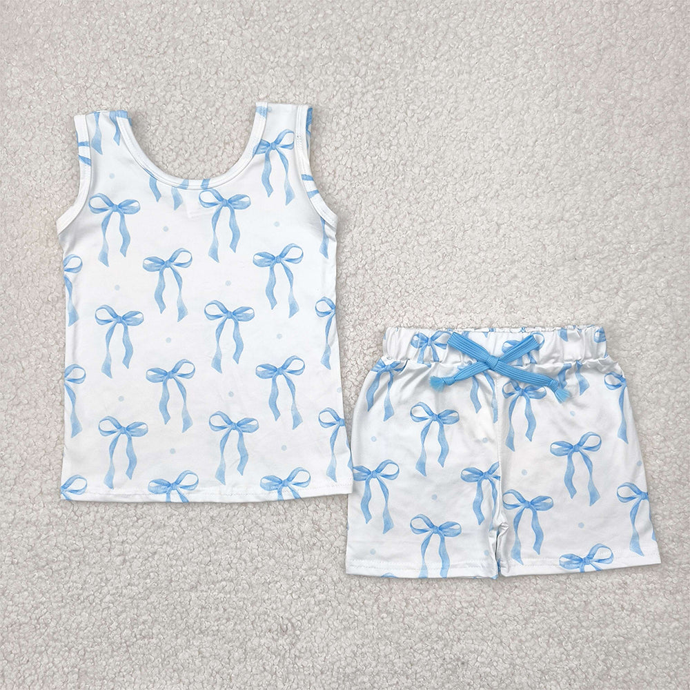 7.19  GSSO2478RTS NO MOQ Baby Girls Summer Outfits baby girl clothes yoga bow sleeveless shorts set