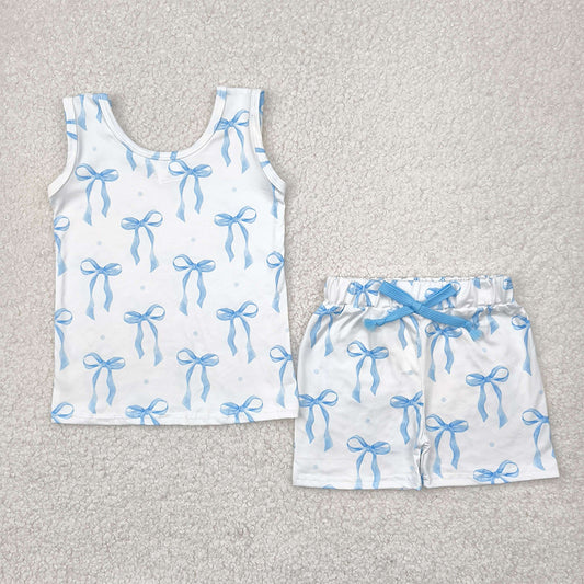 7.19  GSSO2478RTS NO MOQ Baby Girls Summer Outfits baby girl clothes yoga bow sleeveless shorts set