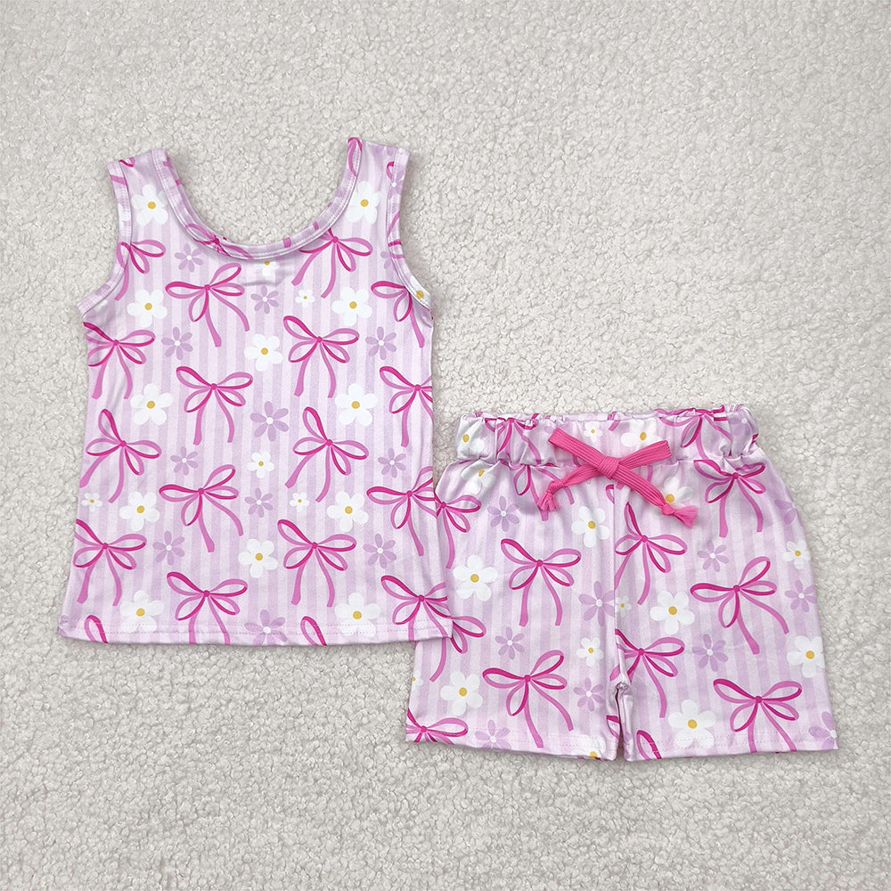 7.19 GSSO2479RTS NO MOQ Baby Girls Outfits baby girl clothes yoga floral bow sleeveless shorts set