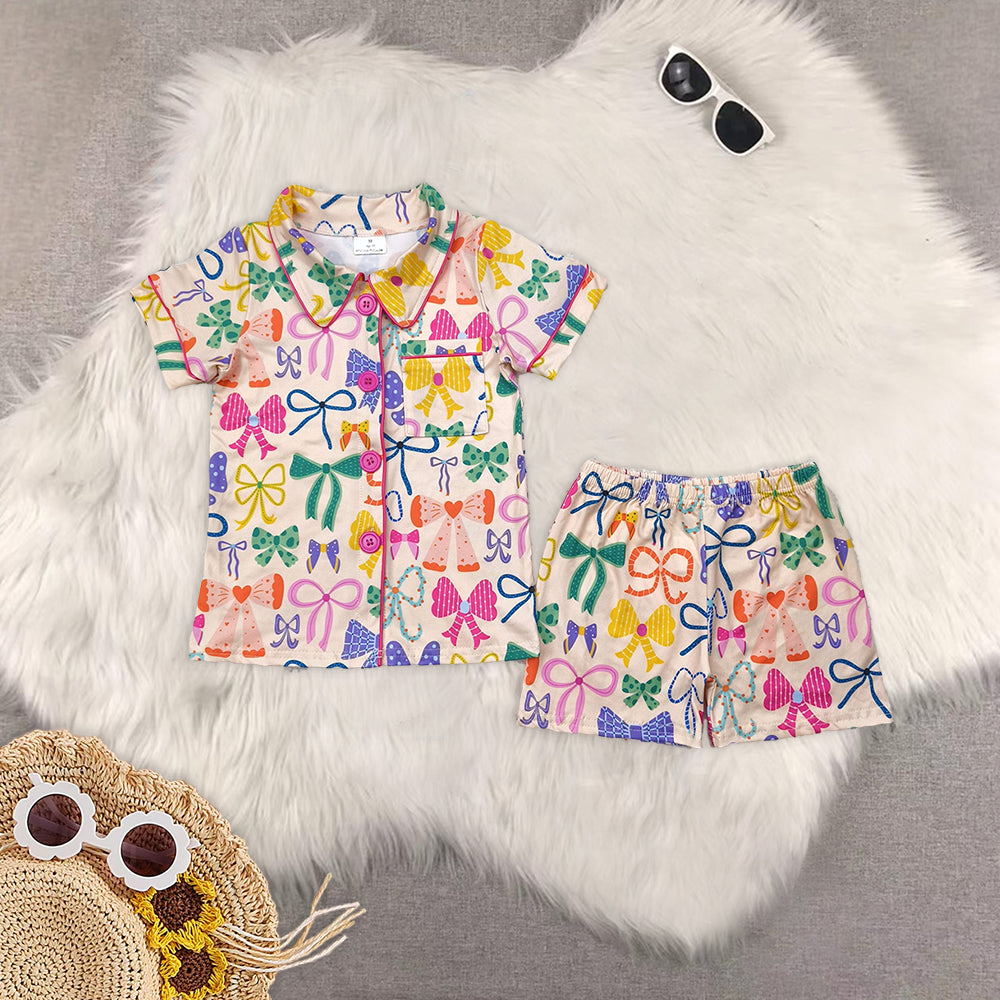 RTS Sibling Baby Girls Blue floral short sleeves girls button down pajamas