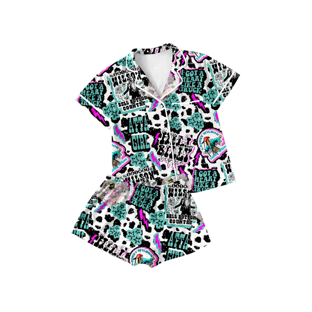 5.16  Pre order Country Singer Short Sleeve Adult Girls Baby Button Pajamas Comfortable Sleepwear for Infants And Toddlers