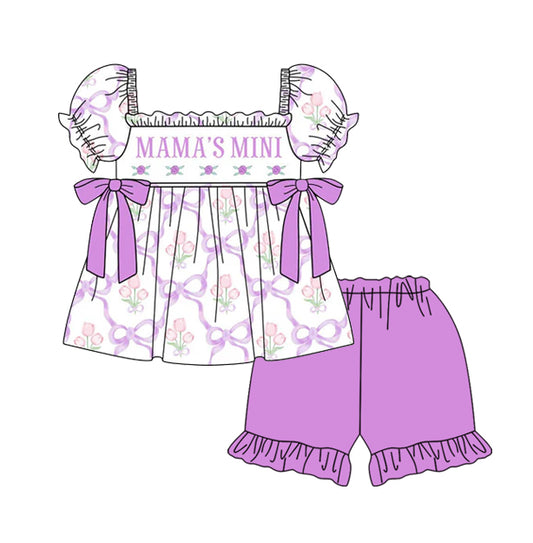 5.16  GSSO2489 Pre order Mama's mini floral bow tunic purple shorts girls clothes