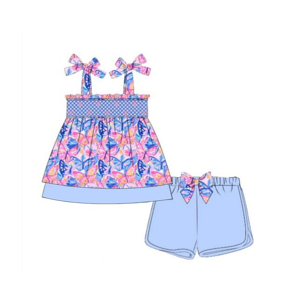 5.16  Pre order Baby Girls Strap Colorful Butterfly Print Tunic Short Set Cute Infant Clothing Outfit for Little Ones