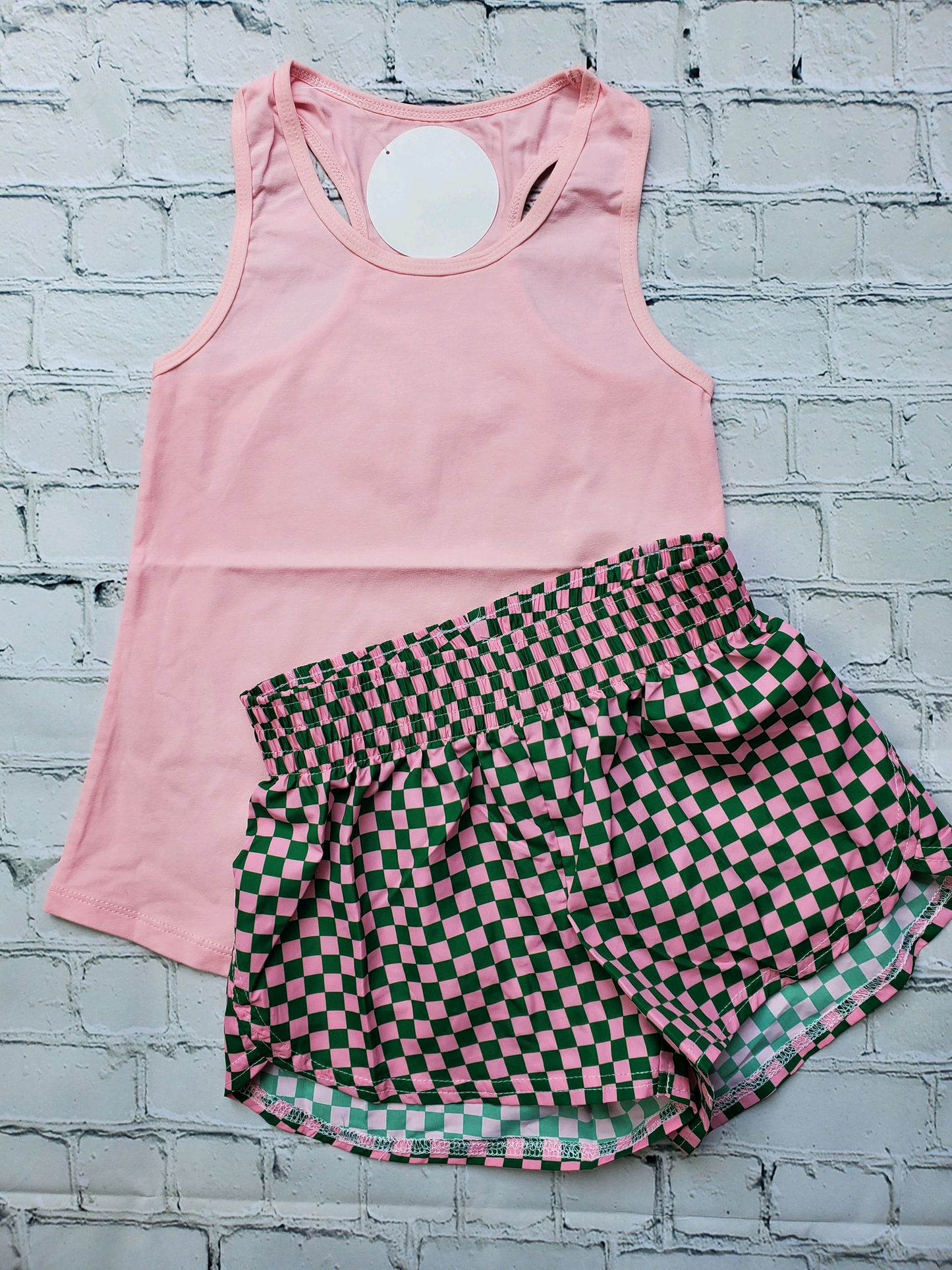 4.29 GSSO2496 Pre order Baby Girls Pink Sleeveless Tunic Plaid Shorts Sets
