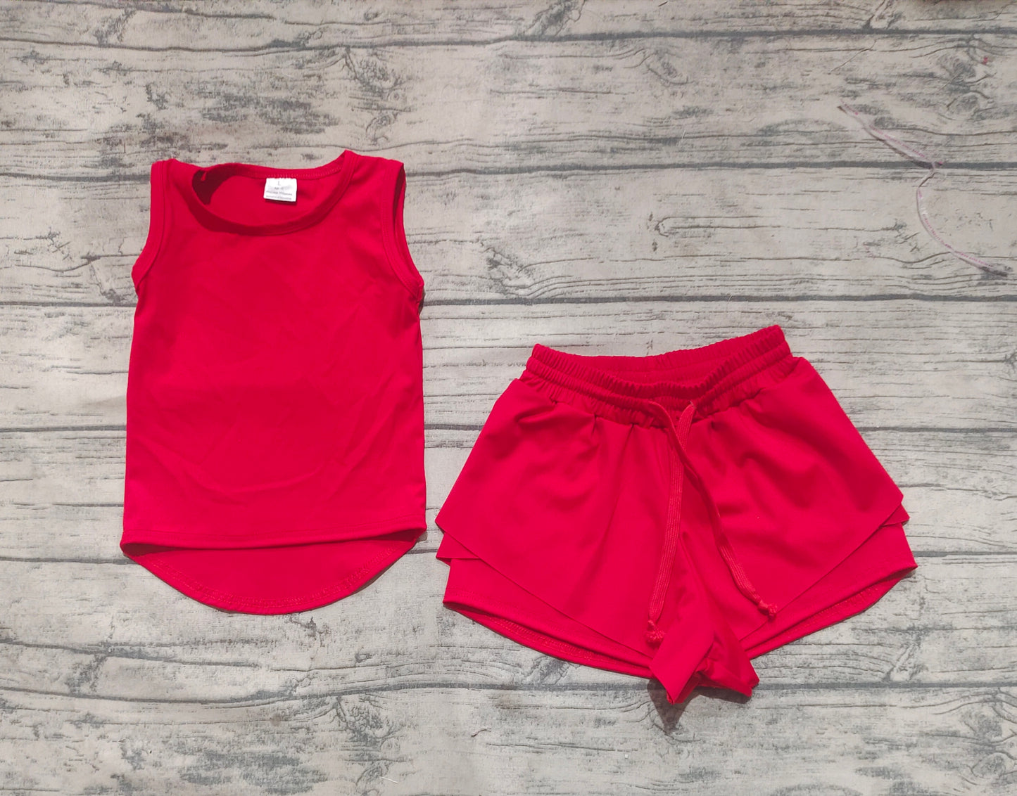 6.25  GSSO2499 Sample No Moq Fast Coming Baby Girls Yoga Outfits  Baby Girls Red Sleeveless Top Skorts Sets