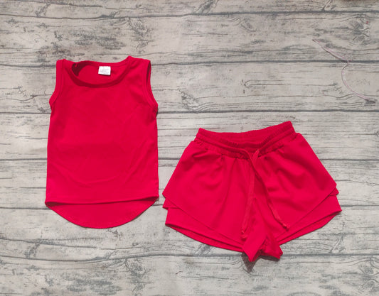 6.25  GSSO2499 Sample No Moq Fast Coming Baby Girls Yoga Outfits  Baby Girls Red Sleeveless Top Skorts Sets