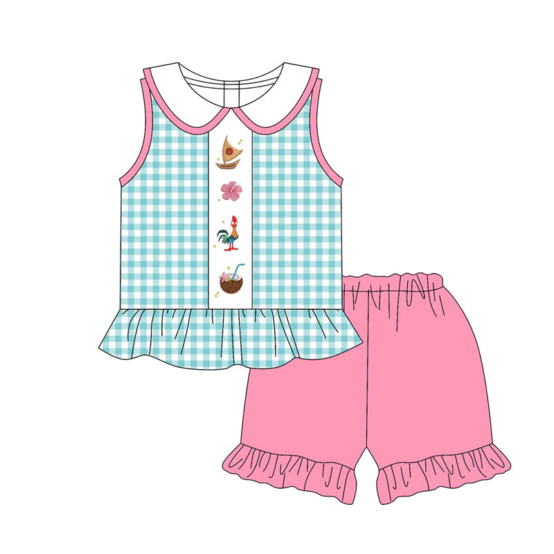 4.12 pre order Baby Girls Island Blue Gingham Top Outfit