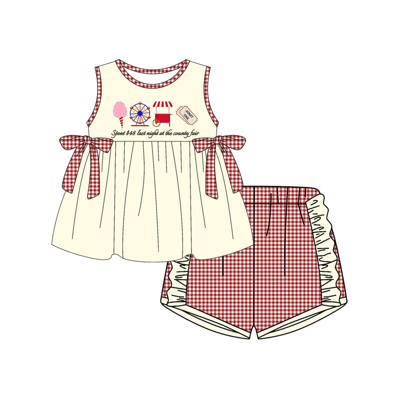 6.13 Pre order Baby Girls Baby Boys Summer Ice Cream Ferris Wheel Cart English Print Short Sleeve Plaid Shorts Suit Dress Climbing Clothes Suit