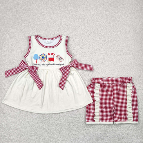 9.19 RTS Sibling Sibling Baby Kids Ice Cream Store Top Red Plaid Pockets Shorts Sets Rompers