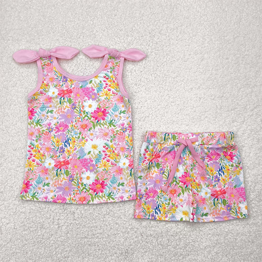 8.25 GSSO2551RTS NO MOQ Baby Girls Summer Outfits baby girl clothes floral suspender shorts set