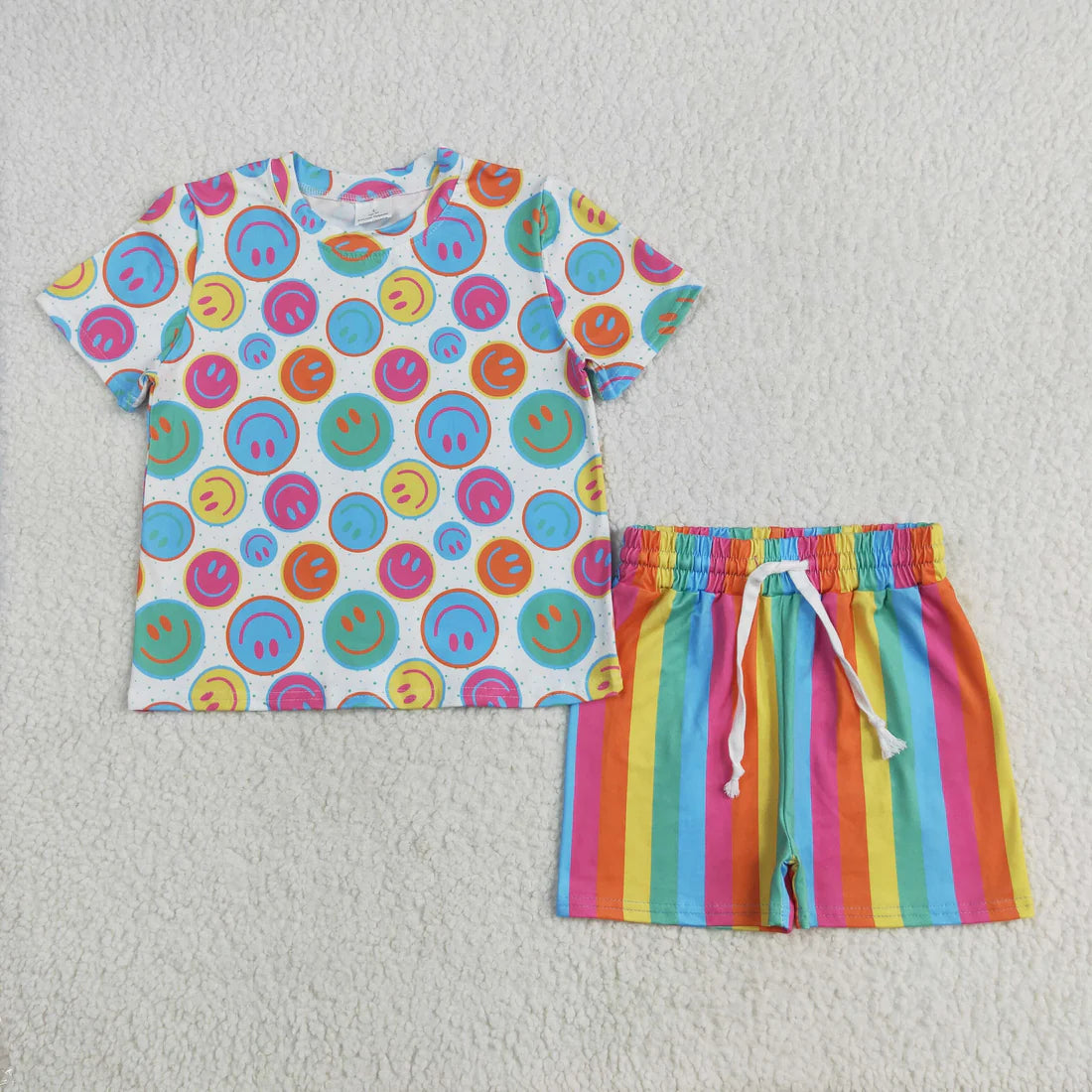 10.4 RTS Sibling Baby Girls Short Sleeves Smiles USA Stripe Top Short Pajamas Sets
