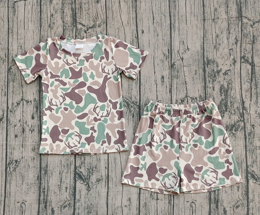 9.30 GSSO2708 Sample No Moq Baby Girls Green Brown Deer Camo Top Shorts Pajamas Sets