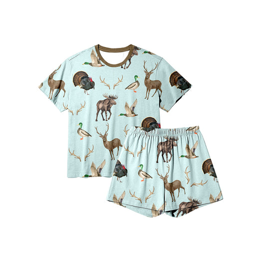 9.20 GSSO2709 Baby Girls Turkey Deer Ducks Top Shorts Hunting Pajamas Sets Preorder