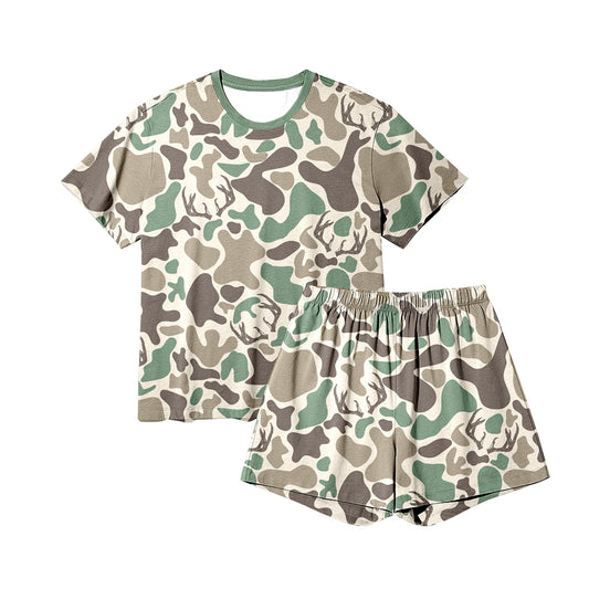 9.20 GSSO2710 Adult Women Brown Deer Camo Top Shorts Western Pajamas Sets Preorder