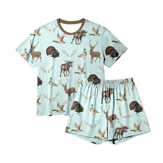 9.20 GSSO2711 Adult Women Turkey Deer Ducks Top Shorts Hunting Pajamas Sets Preorder