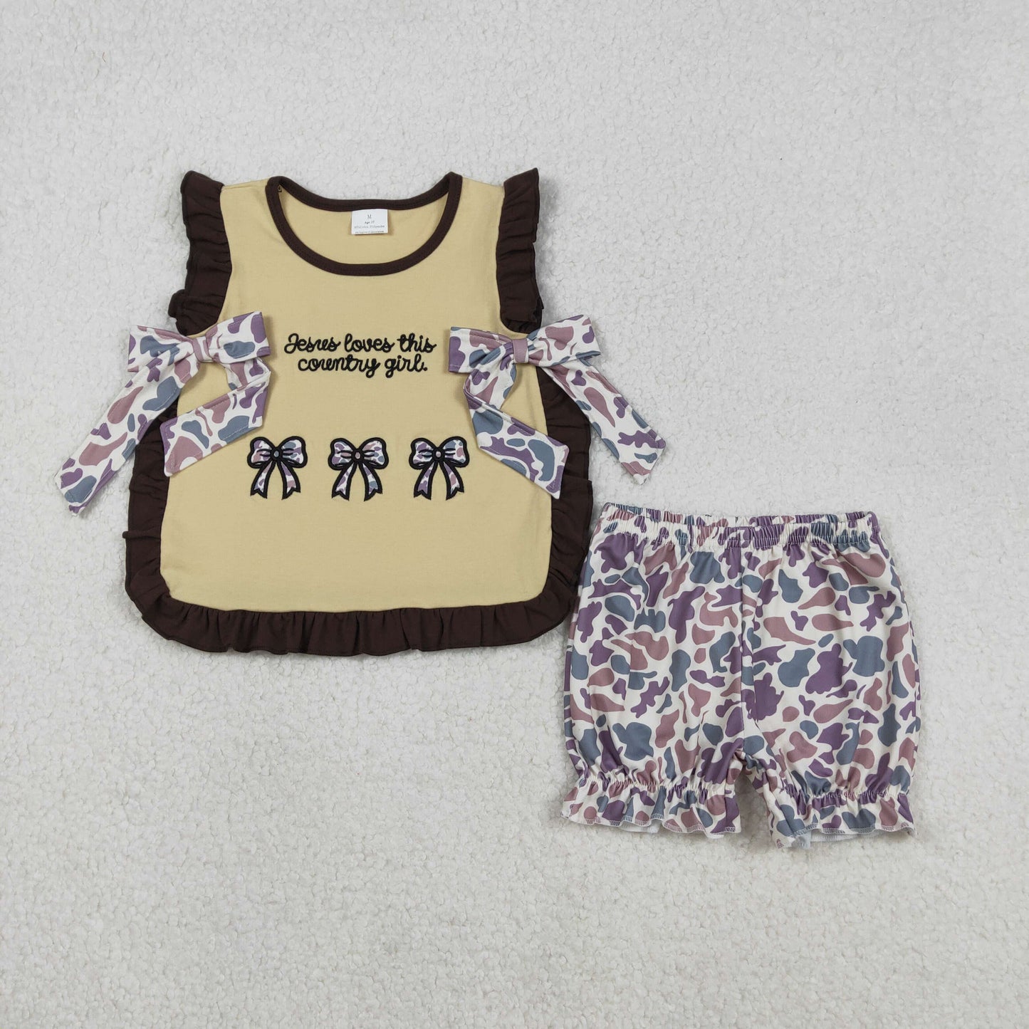 11.19 RTS NO MOQ （In stock）GSSO2730 Embroidery Love This Country Bows Baby Girls Ruffle Shorts Clothes Sets