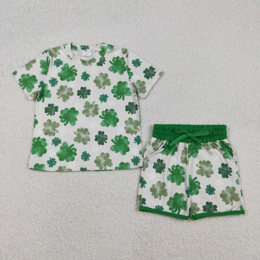 12.24 RTS NO MOQ （In stock）GSSO2744 Baby Girls Green Clovers Top Pockets Shorts St Patrick Clothes Sets