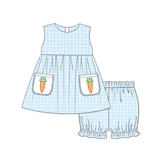 10.23 (Pre Order) No moq GSSO2773 PRE-ORDER Baby Girls Checked Carrots Pockets Tunic Ruffle Shorts Easter Clothes Sets