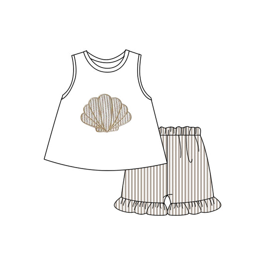 10.28 GSSO2787 Pre order No Moq Baby Boys Stripe Shells Tunic Ruffle Shorts Clothes Sets