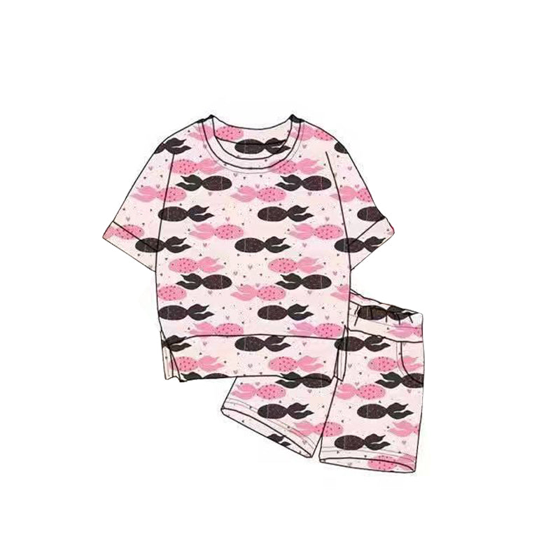 11.3 GSSO2820 Pre order No Moq Baby Girls Hearts Fishes Top Pockets Shorts Valentine Clothes Sets