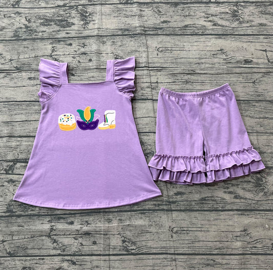 1.5 GSSO2828 Sample No Moq Baby Girls Anchor Masks Donuts Tunic Ruffle Shorts Mardigras Clothes Sets