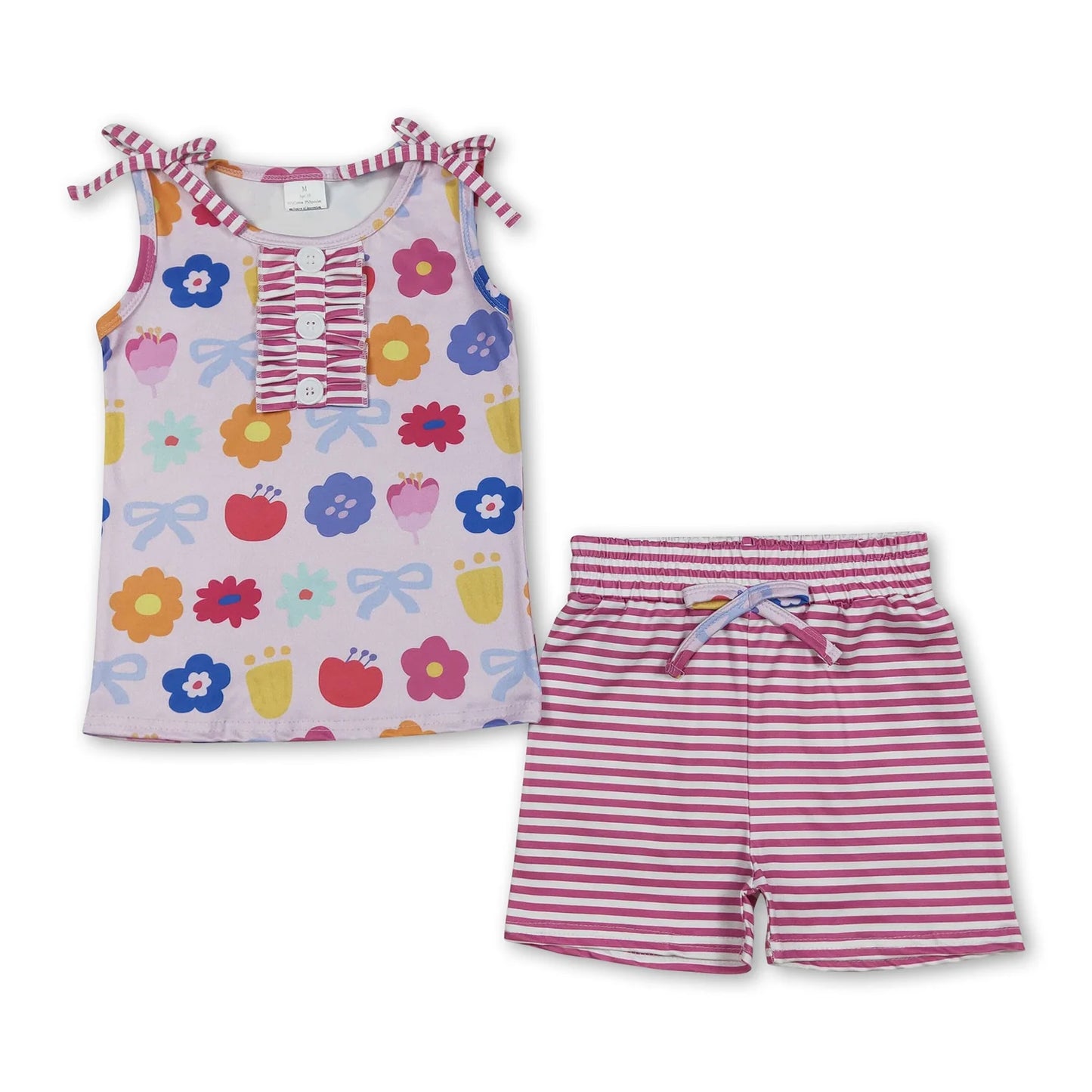 12.11 RST Sibling Baby Girls Colorful Flowers Button Top Shorts Clothes Sets