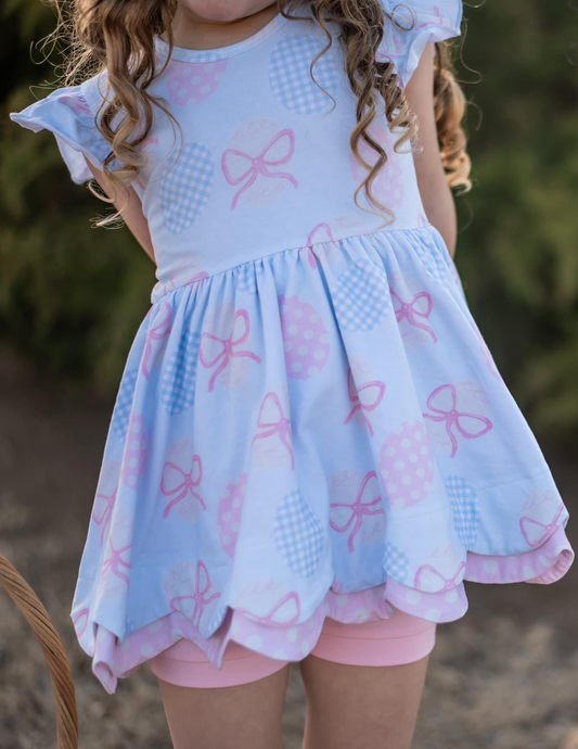 11.6 GSSO2841 Pre order No Moq Baby Girls Bows Eggs Ruffle Tunic Shorts Easter Clothes Sets