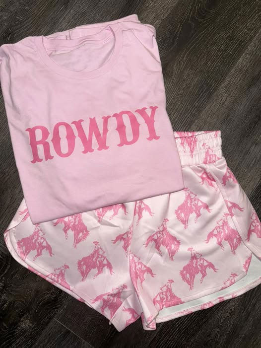 11.7 GSSO2844 Pre order No Moq Baby Girls Pink Rowdy Top Horse Rodeos Short Western Clothes Sets