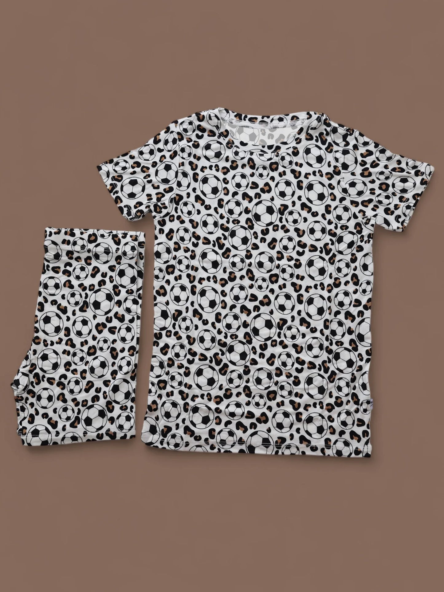 11.7 GSSO2849 Pre order No Moq Baby Girls Footballs Leopard Top Shorts Team Pajamas Sets