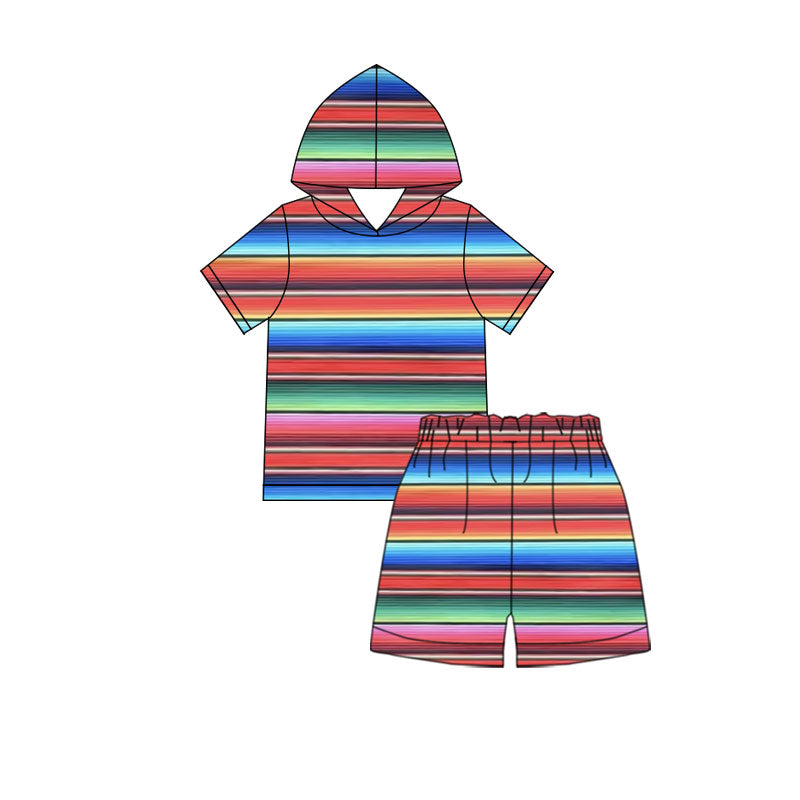 11.13 GSSO2858 Pre order No Moq Baby Girls Colorful Stripes Hoodies Top Shorts Clothes Sets