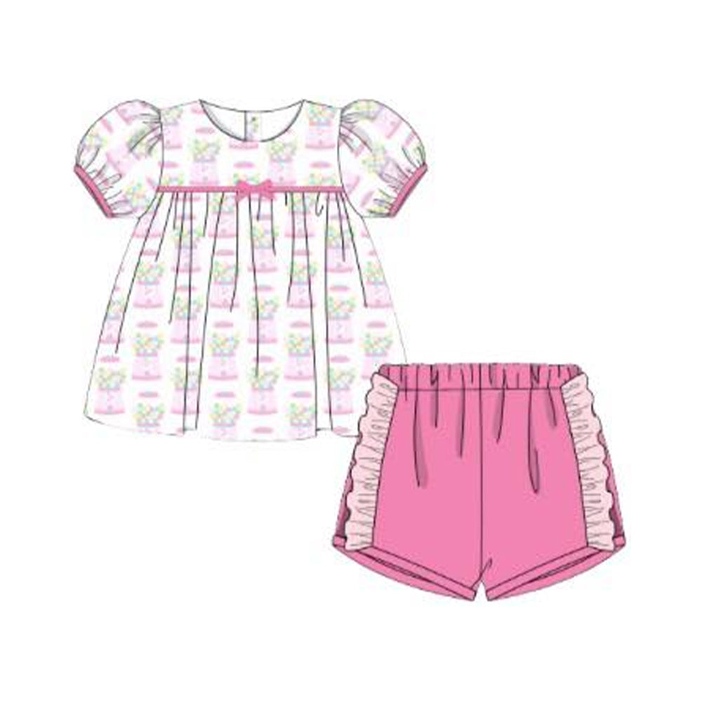 11.15 GSSO2870 Pre order No Moq Baby Girls Checked Ice Cream Checked Tunic Ruffle Shorts Clothes Sets