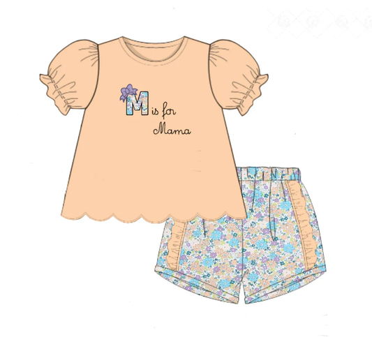 11.15 GSSO2877 Pre order No Moq Baby Girls Floral M is My Mama Tunic Ruffle Shorts Clothes Sets