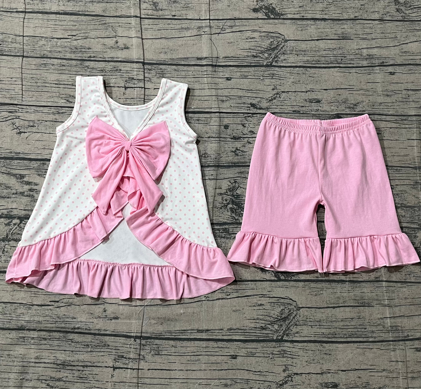 12.26 GSSO2884 Sample No Moq Embroidery Golf Trucks Baby Girls Polka Dots Back Bow Tunic Ruffle Short Clothes Sets