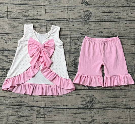 12.26 GSSO2884 Sample No Moq Embroidery Golf Trucks Baby Girls Polka Dots Back Bow Tunic Ruffle Short Clothes Sets