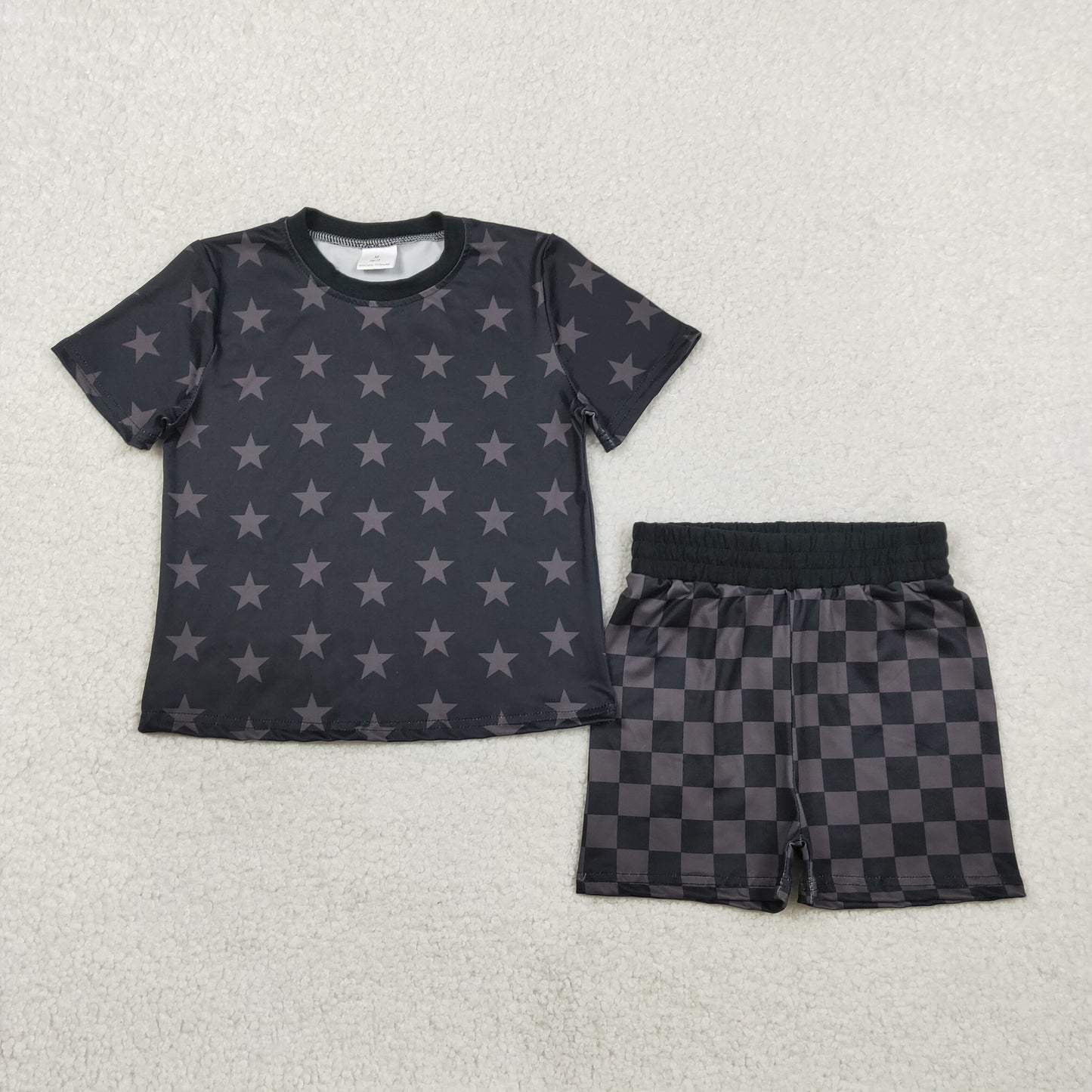 2.3 RTS NO MOQ （In stock）GSSO2913 Baby Girls Short Sleeve Stars Top Checked Shorts 4th of July Clothes Sets
