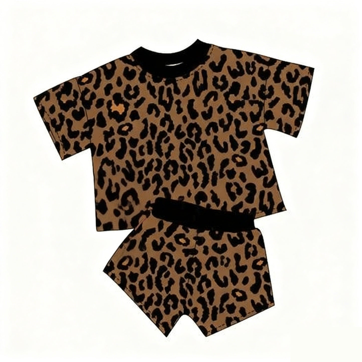 11.20 GSSO2914 Pre order No Moq Baby Girls Leopard Short Sleeve Top Shorts Western Clothes Sets