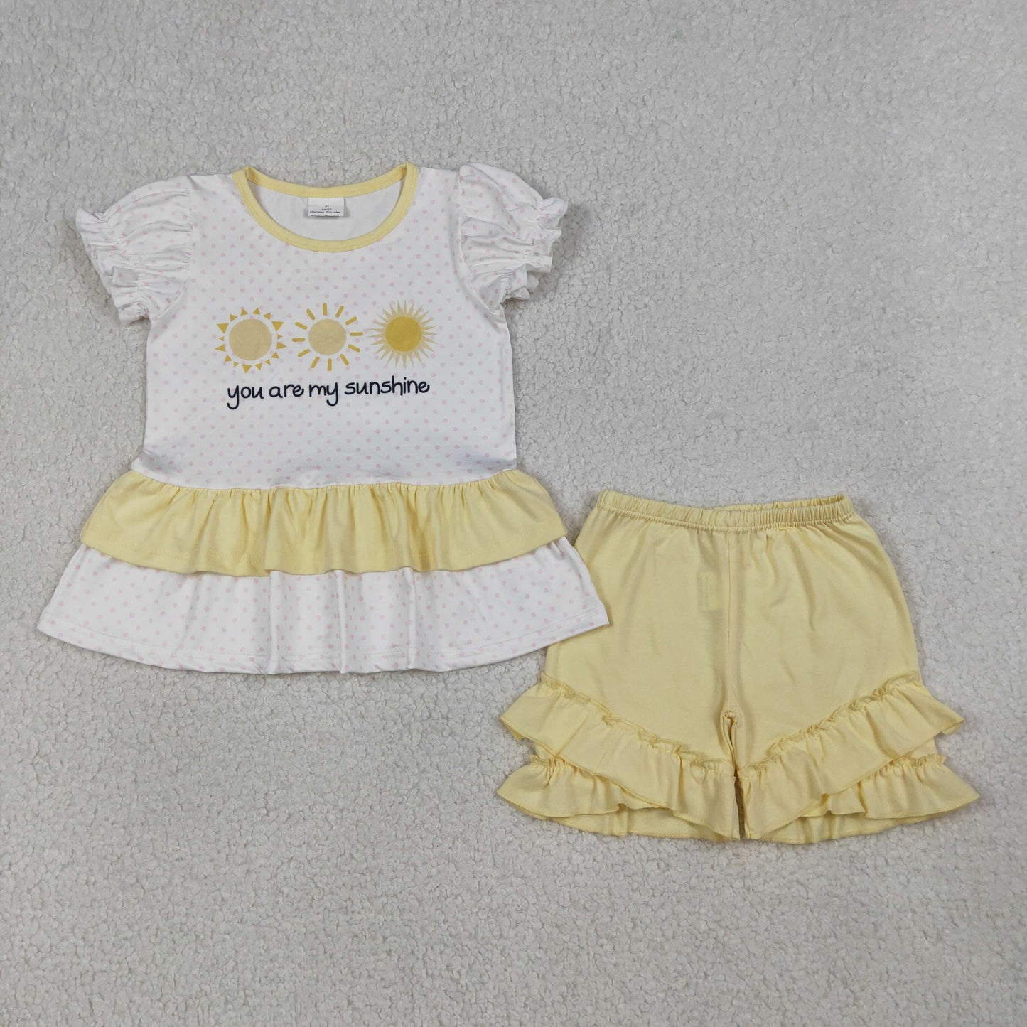 4.3 GSSO2947 RTS NO MOQ （In stock ）You are my sunshine polka dots top shorts girls outfits