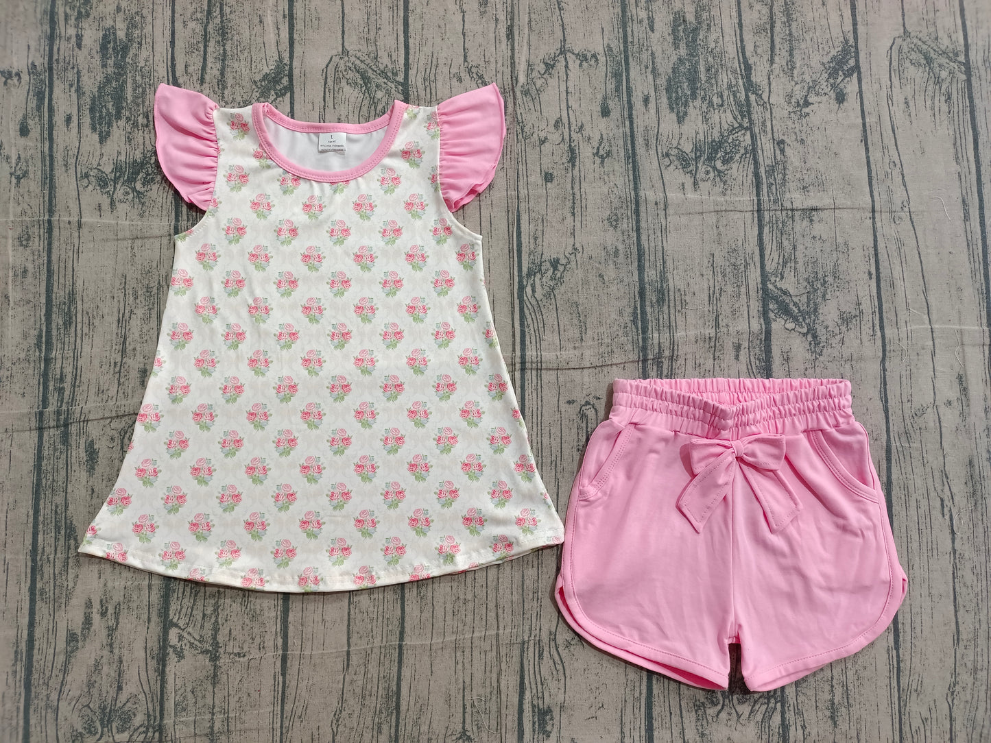 2.3 GSSO2953 Sample No Moq Baby Girls Flowers Checked Tunic Pockets Shorts Clothes Sets