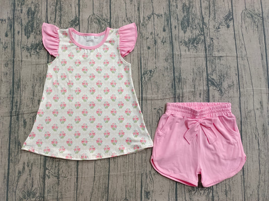 2.3 GSSO2953 Sample No Moq Baby Girls Flowers Checked Tunic Pockets Shorts Clothes Sets