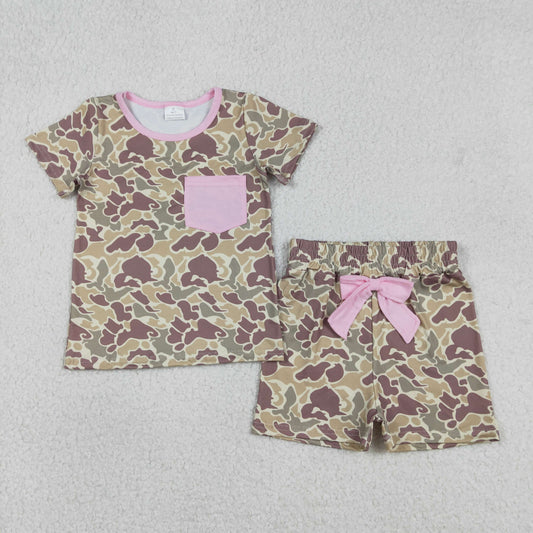 12.30 RTS NO MOQ （In stock）GSSO2994 Baby Girls Southern Khaki Camo Pocket Top Shorts Pajamas Sets