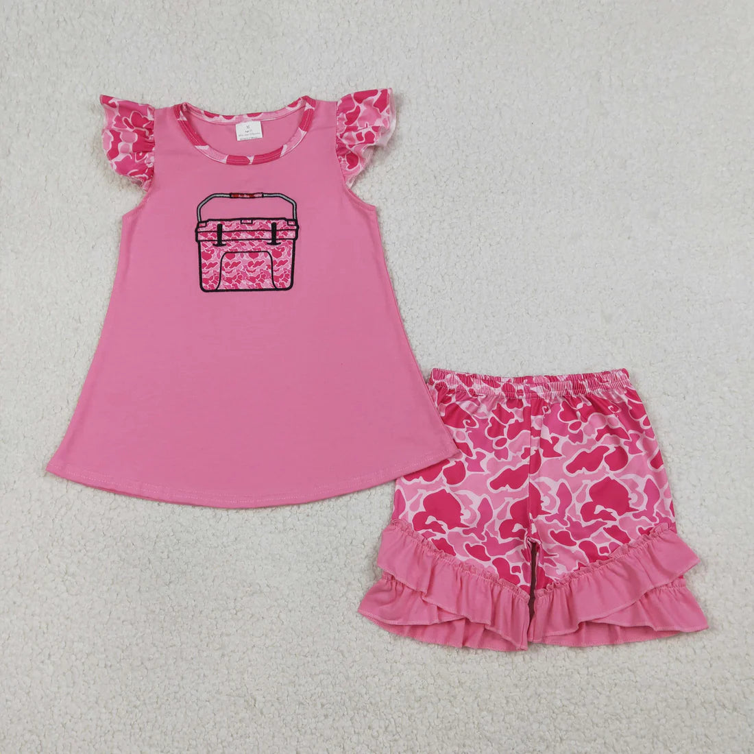 1.17 RTS Sibling Baby Kids Embroidery Camo Boxes Top Shorts Hunting Clothes Set Rompers