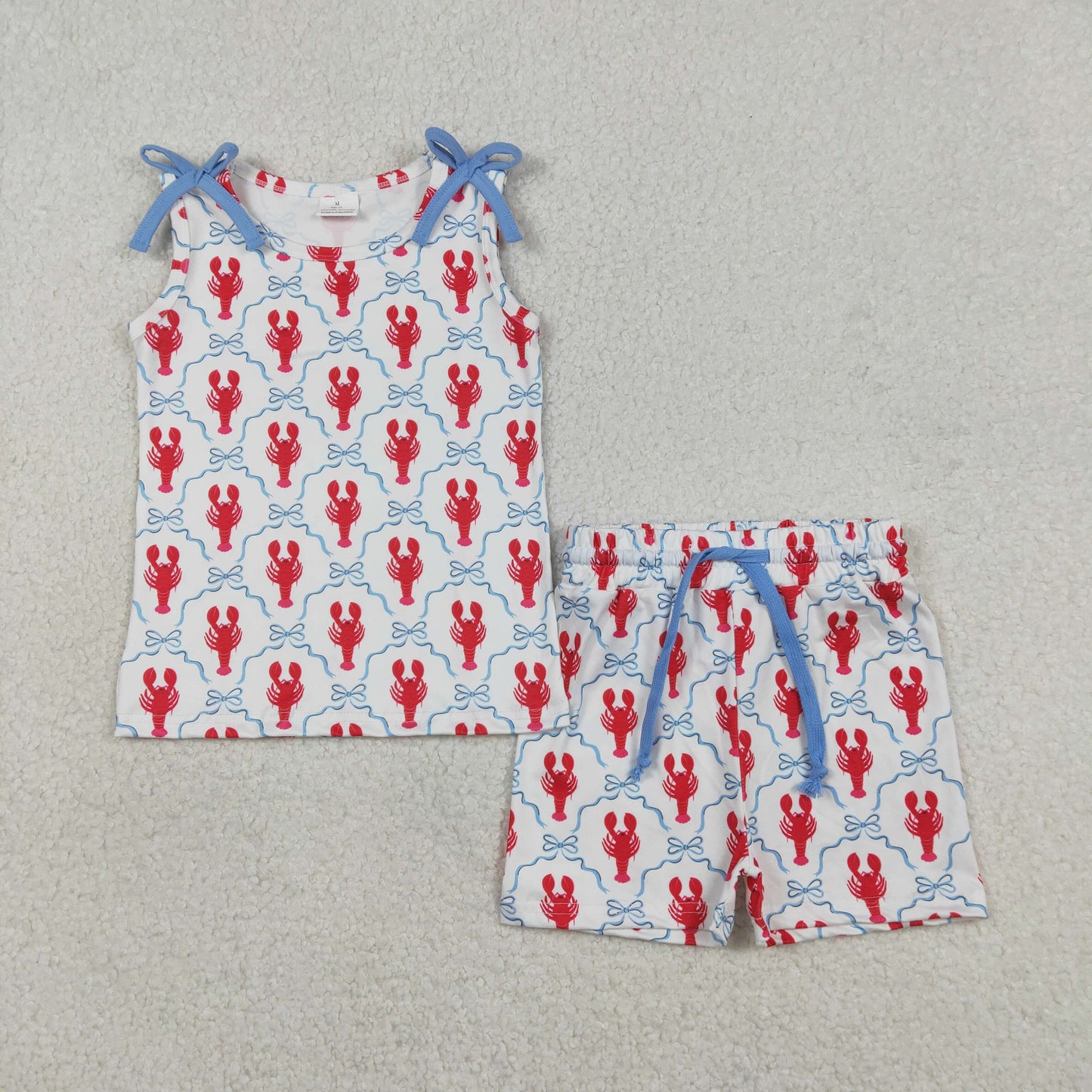 1.6 RTS NO MOQ （In stock）GSSO3005 Baby Girls Sleeveless Bows Crayfishes Checked Top Shorts Clothes Sets