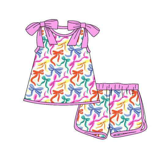 12.13 GSSO3026 Pre order No Moq Baby Girls Colorful Bows Plaid Tunic Shorts Clothes Sets