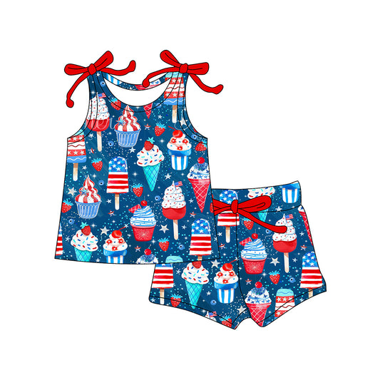 12.17 GSSO3042 Pre order No Moq Baby Girls Popsicle Ice Cream Top Shorts 4th of July Clothes Sets