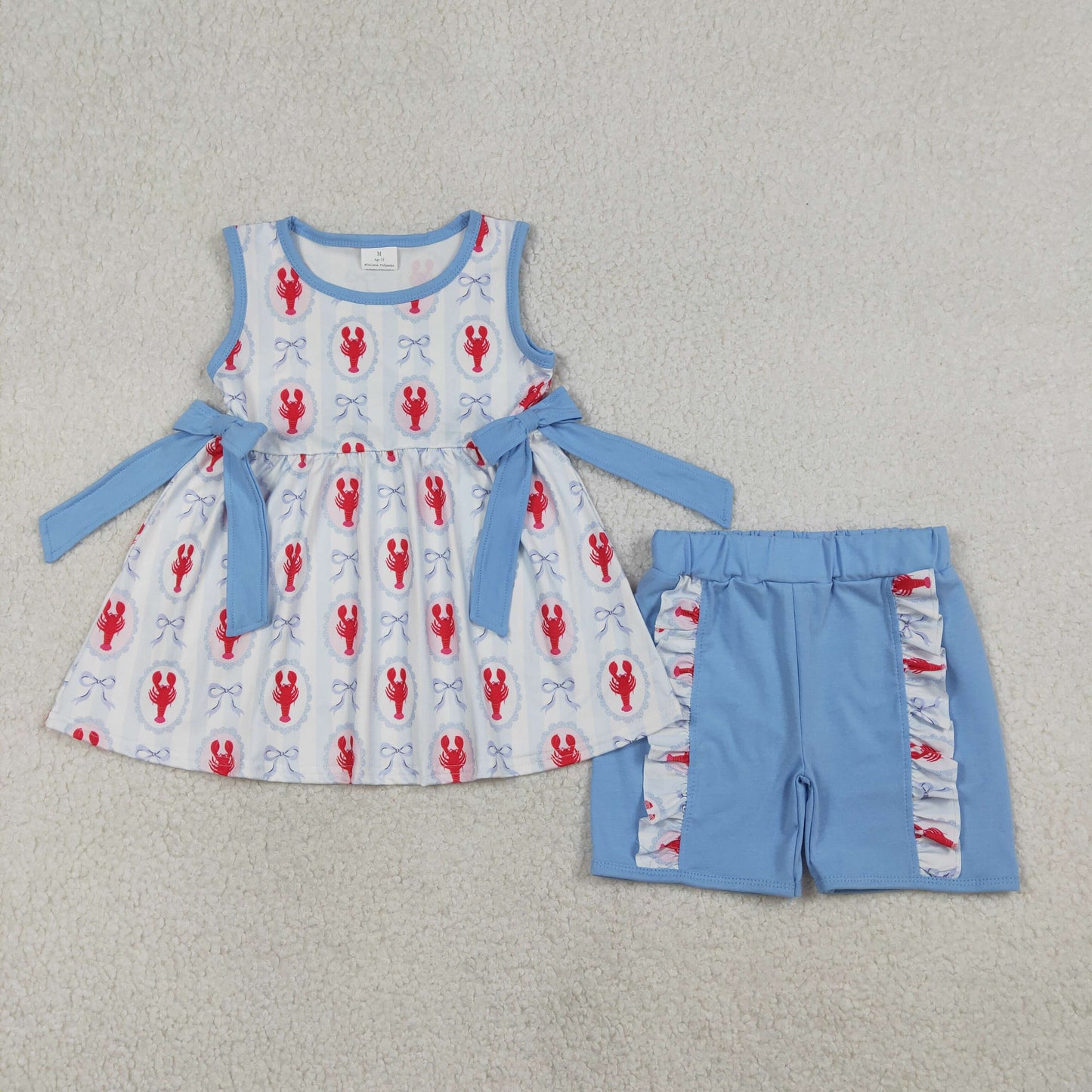 1.13 RTS NO MOQ （In stock）GSSO3051 Baby Girls Bows Crayfishes Tunic Ruffle Shorts Clothes Sets