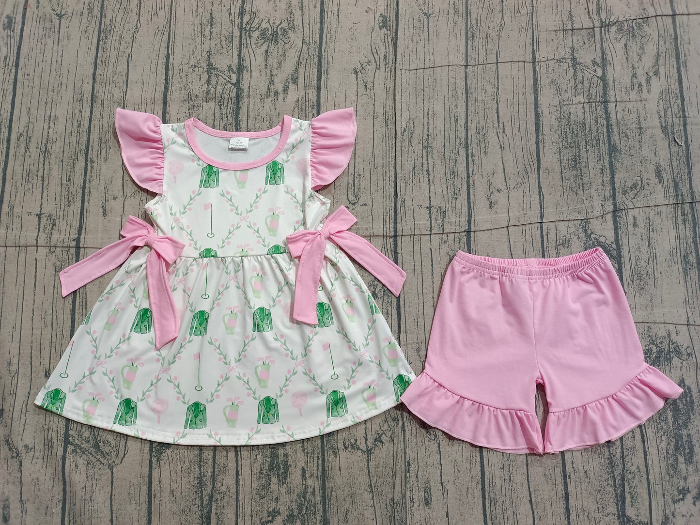 1.9 GSSO3063 Sample No Moq Baby Girls Flowers Golf Checked Bows Tunic Ruffle Shorts Clothes Sets