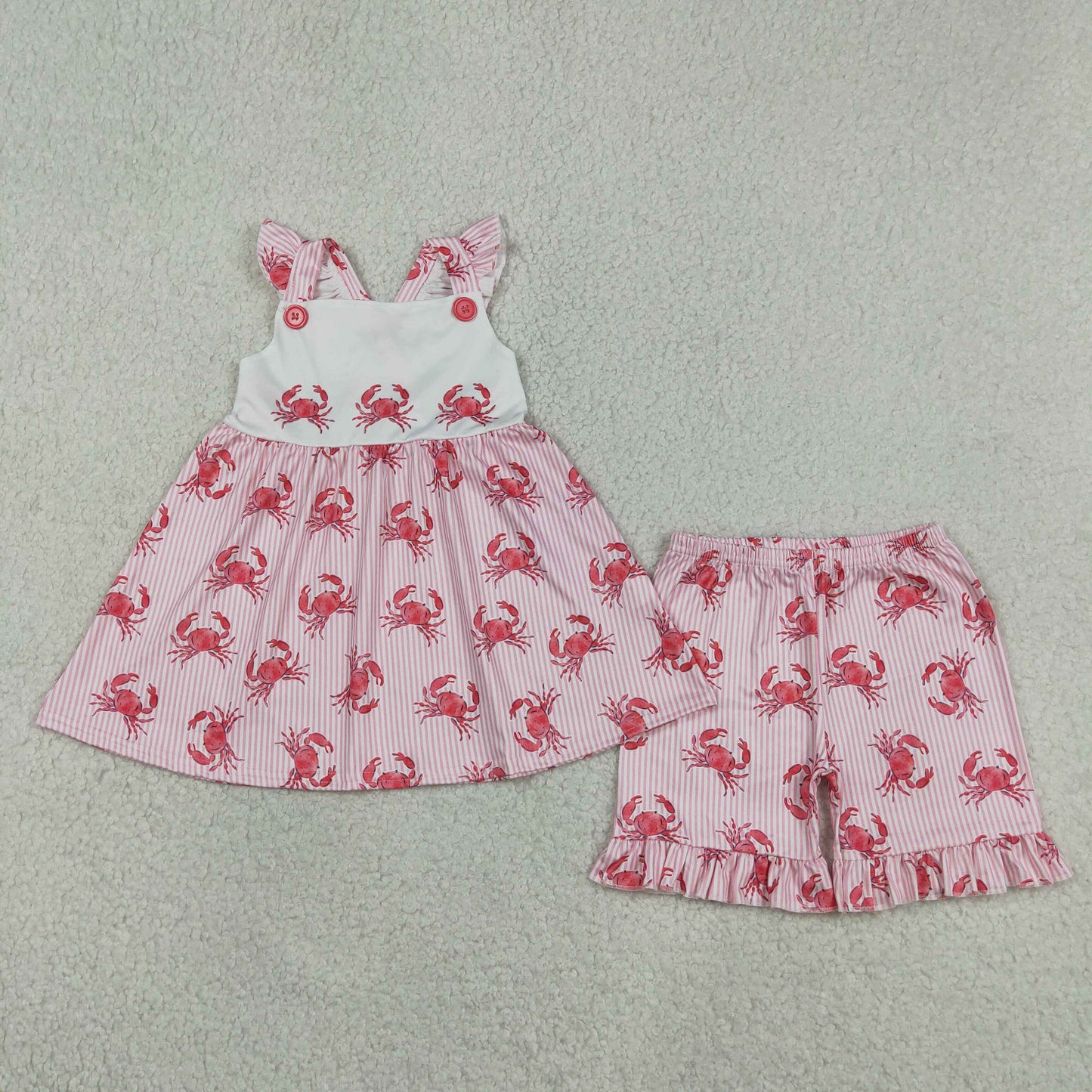 RTS Sibling Flutter sleeves stripe crab tunic shorts girls outfits and dresses