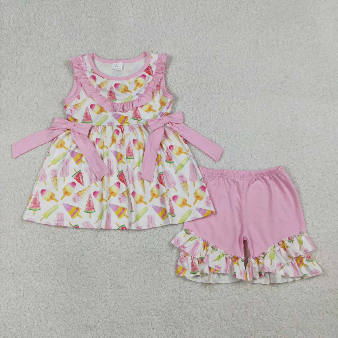 3.18 RTS Sibling Baby Girls Sleeveless Watermelons Flowers Tunic Ruffle Shorts Clothes Sets