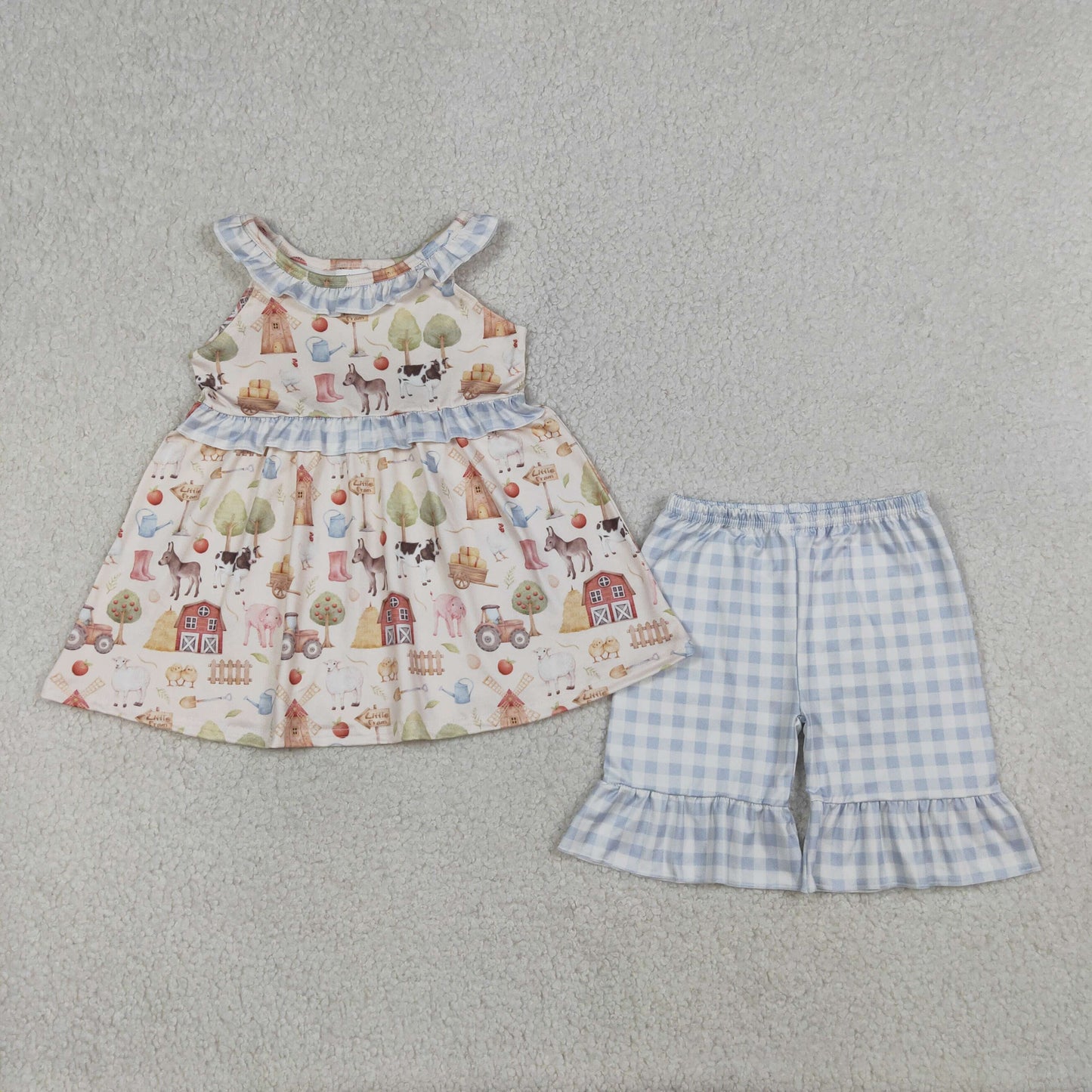 4.7 RTS Sibling Sleeveless farm ruffle tunic plaid shorts girls summer outfits and dresses