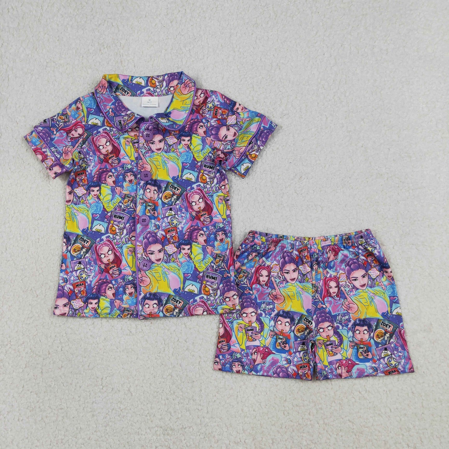RTS Sibling Short sleeves purple top pants girls outfits and pajamas set